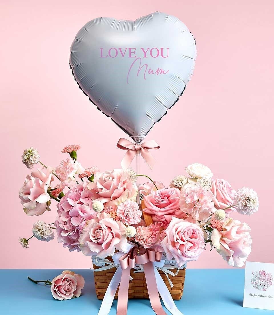 Pink Blossom Flower Basket for Mum