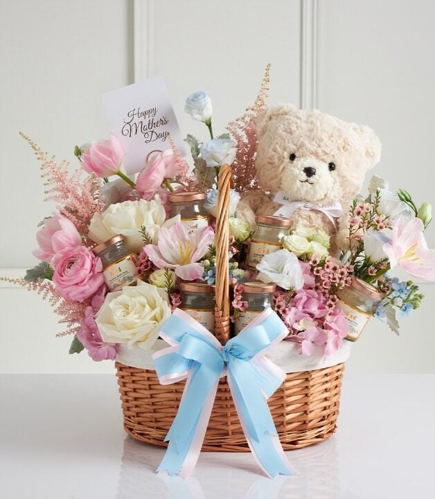 Bird's Nest & Teddy Bear Floral Gift for Mum