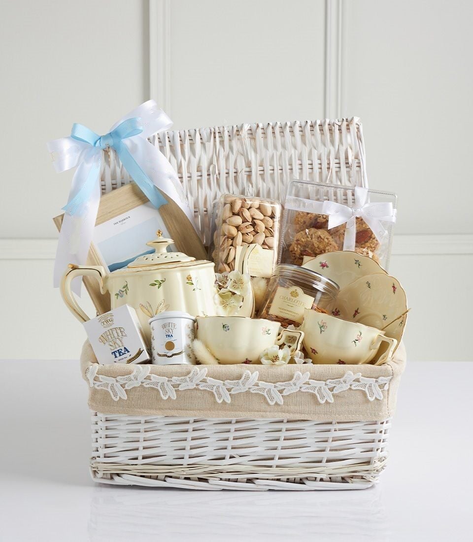 Luxury Tea Set and Gourmet Treats Basket
