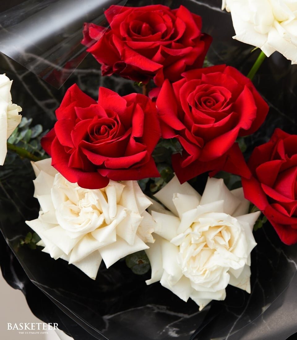 Elegant Red & White Rose Bouquet