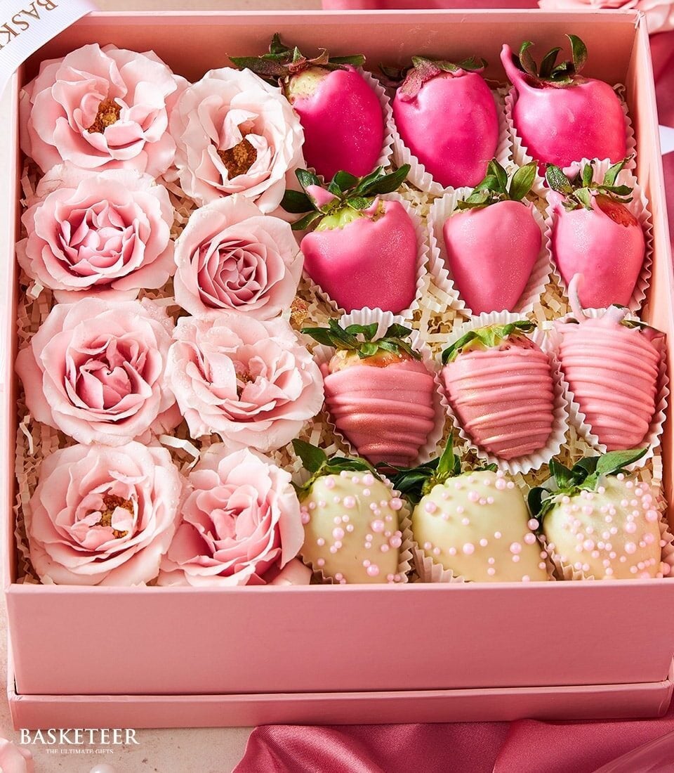 Blush Pink Strawberry & Rose Gift Box