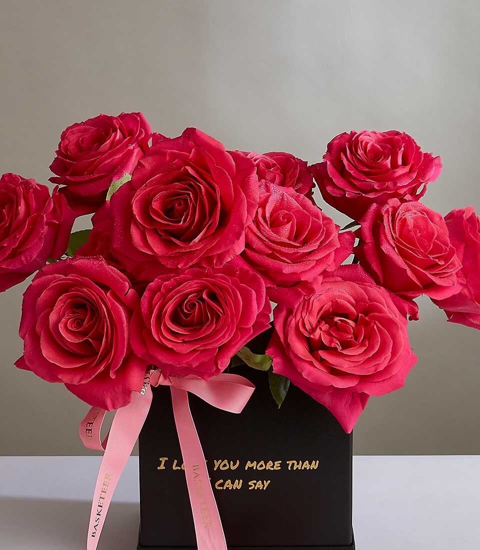 Pink Rose Bouquet in Black Luxury Box