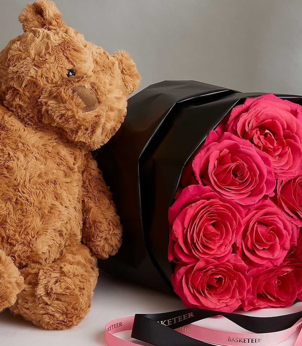 Pink Floyd Roses & Brown Teddy Gift