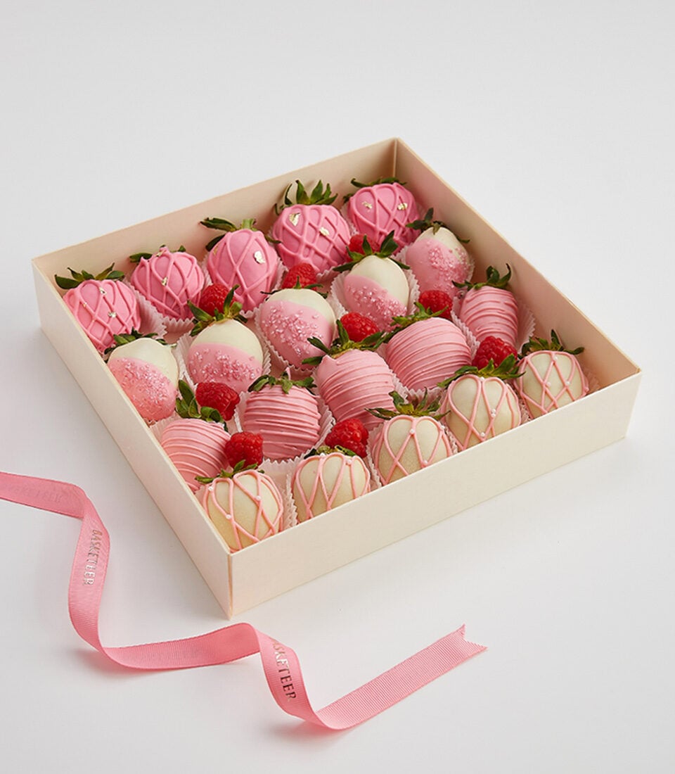 Luxury Chocolate-Covered Strawberries & Raspberries — Pink & White Collection