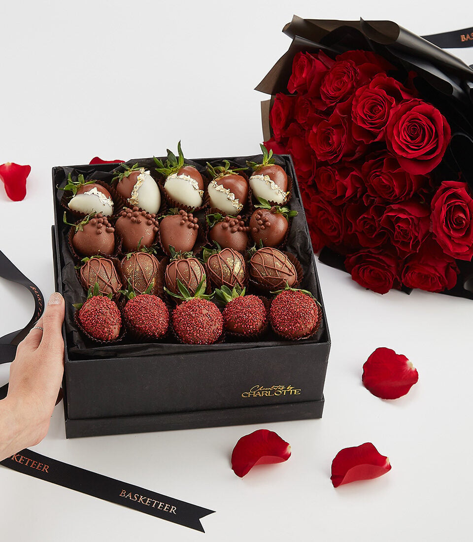 Ultimate Chocolate Strawberry & Rose Bouquet Set