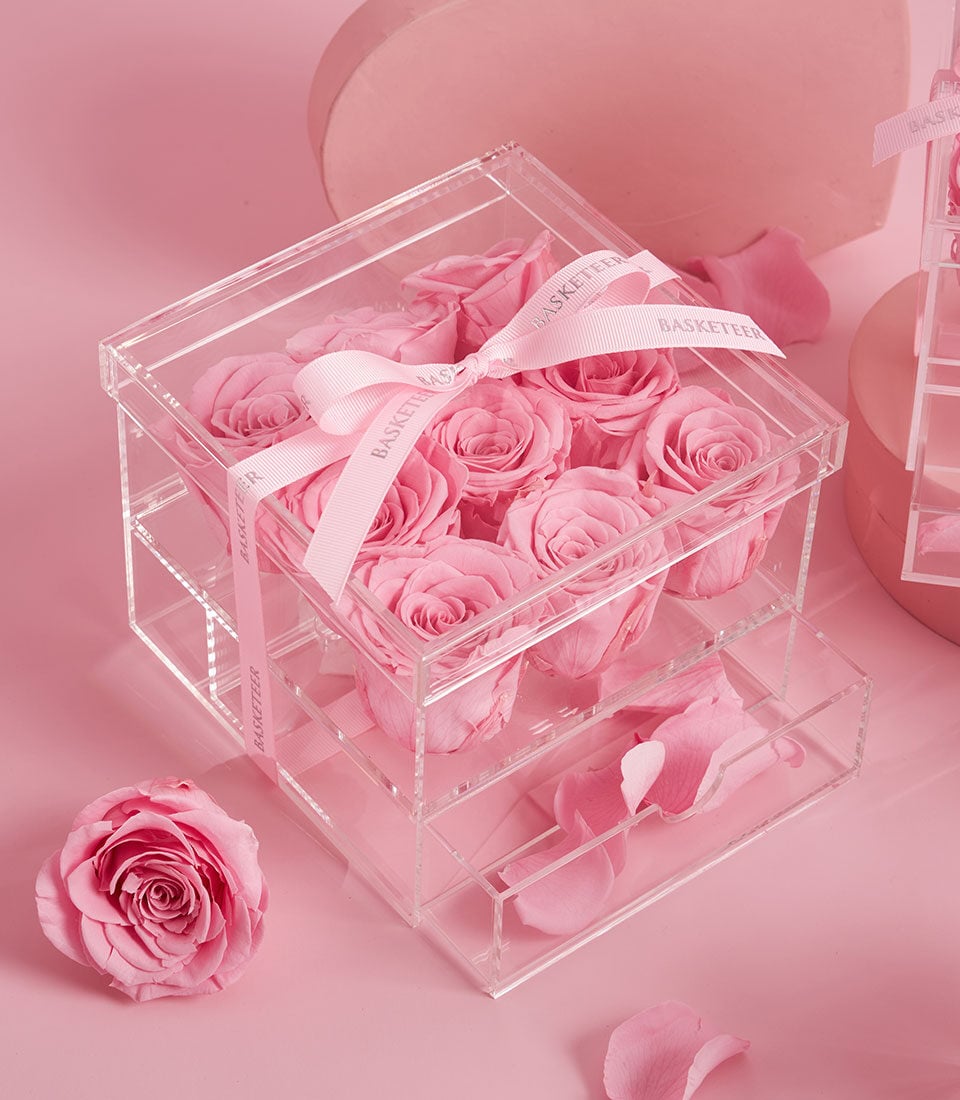 Sweet Pink Preserved Roses: Luxury VIP Acrylic Gift Box