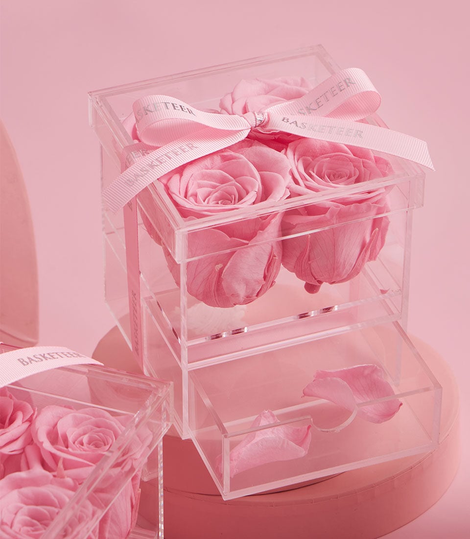Sweet Pink Preserved Roses: VIP Acrylic Gift Box