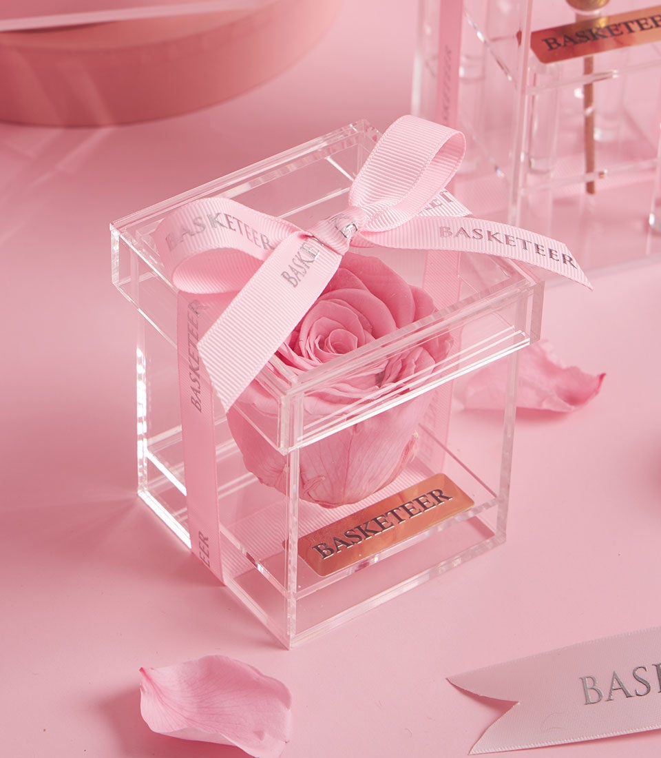 Sweet Pink Preserved Rose: VIP Acrylic Gift Box
