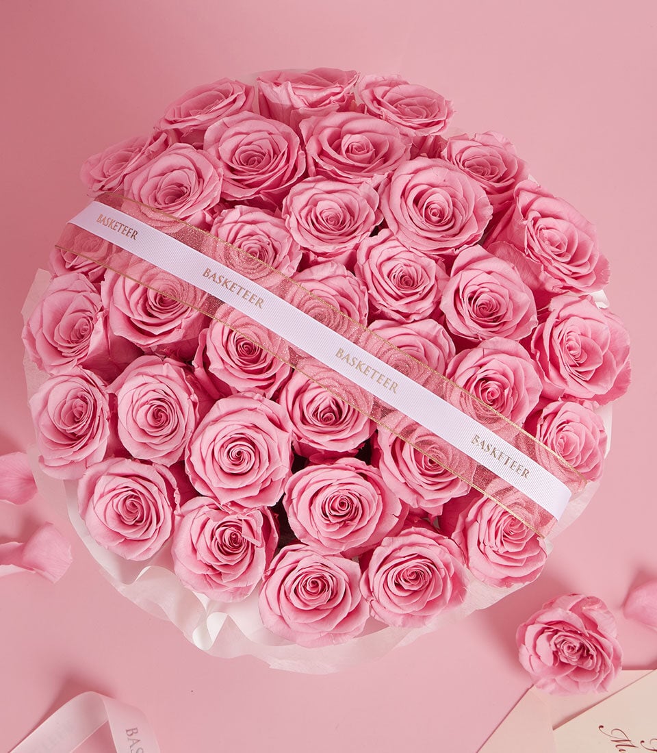 Sweet Pink Preserved Roses: Elegant Round VIP Box