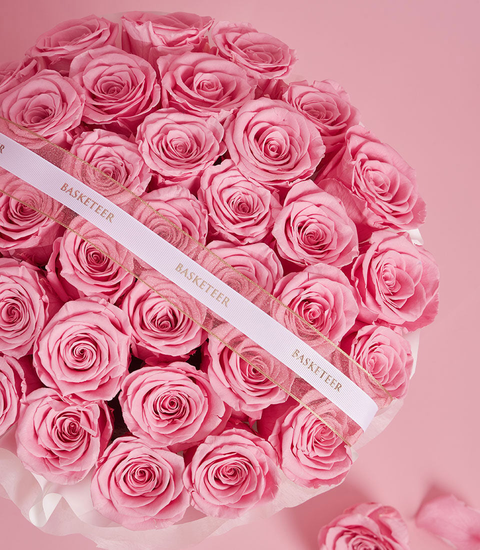 Sweet Pink Preserved Roses & Pink Teddy Bear Gift Set
