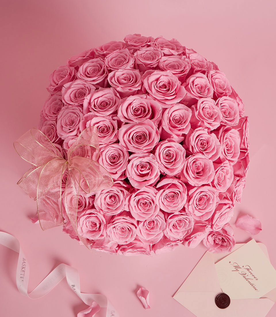 Sweet Pink Preserved Roses & Blush Pink Teddy Bear Gift Set