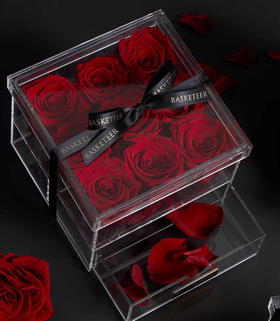 Luxury Red Preserved Rose Acrylic Gift Box