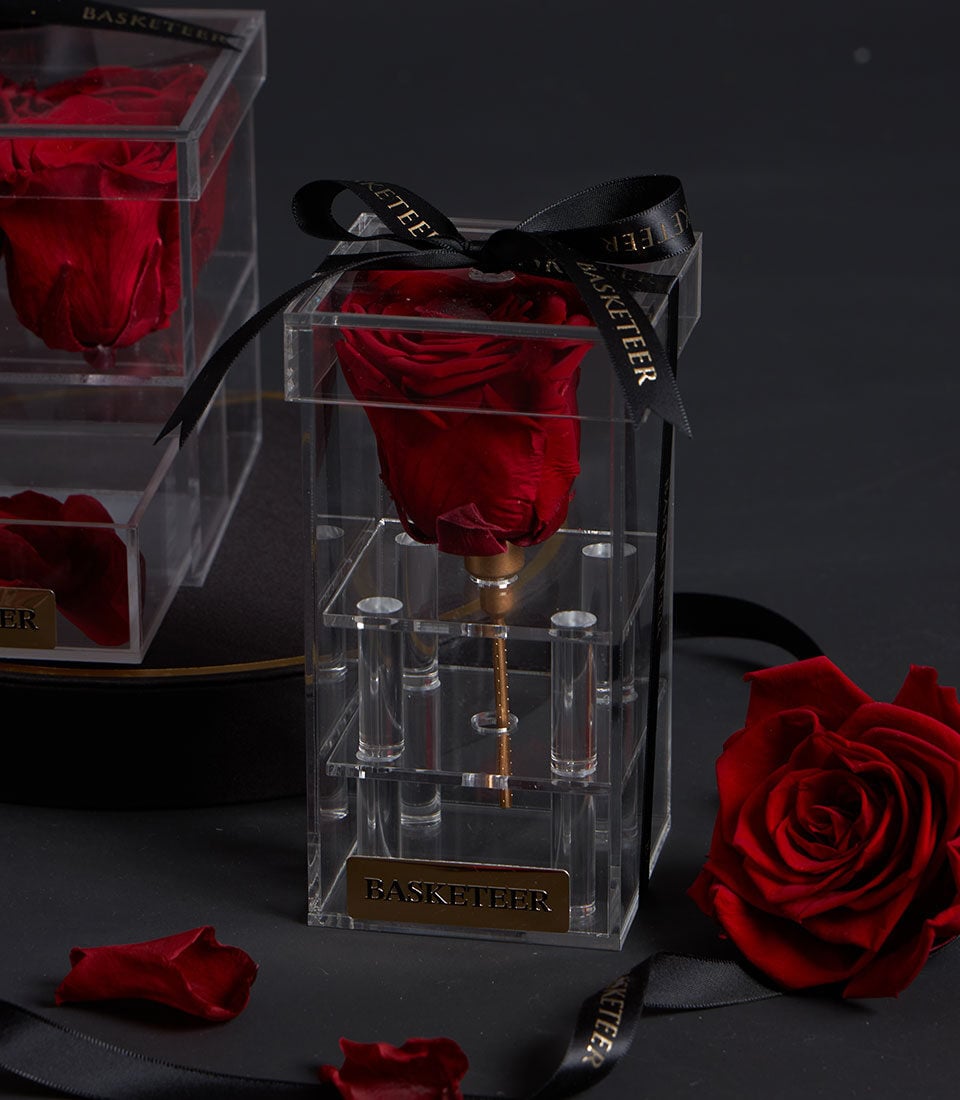 Eternal Red Preserved Rose - Tall Acrylic VIP Box