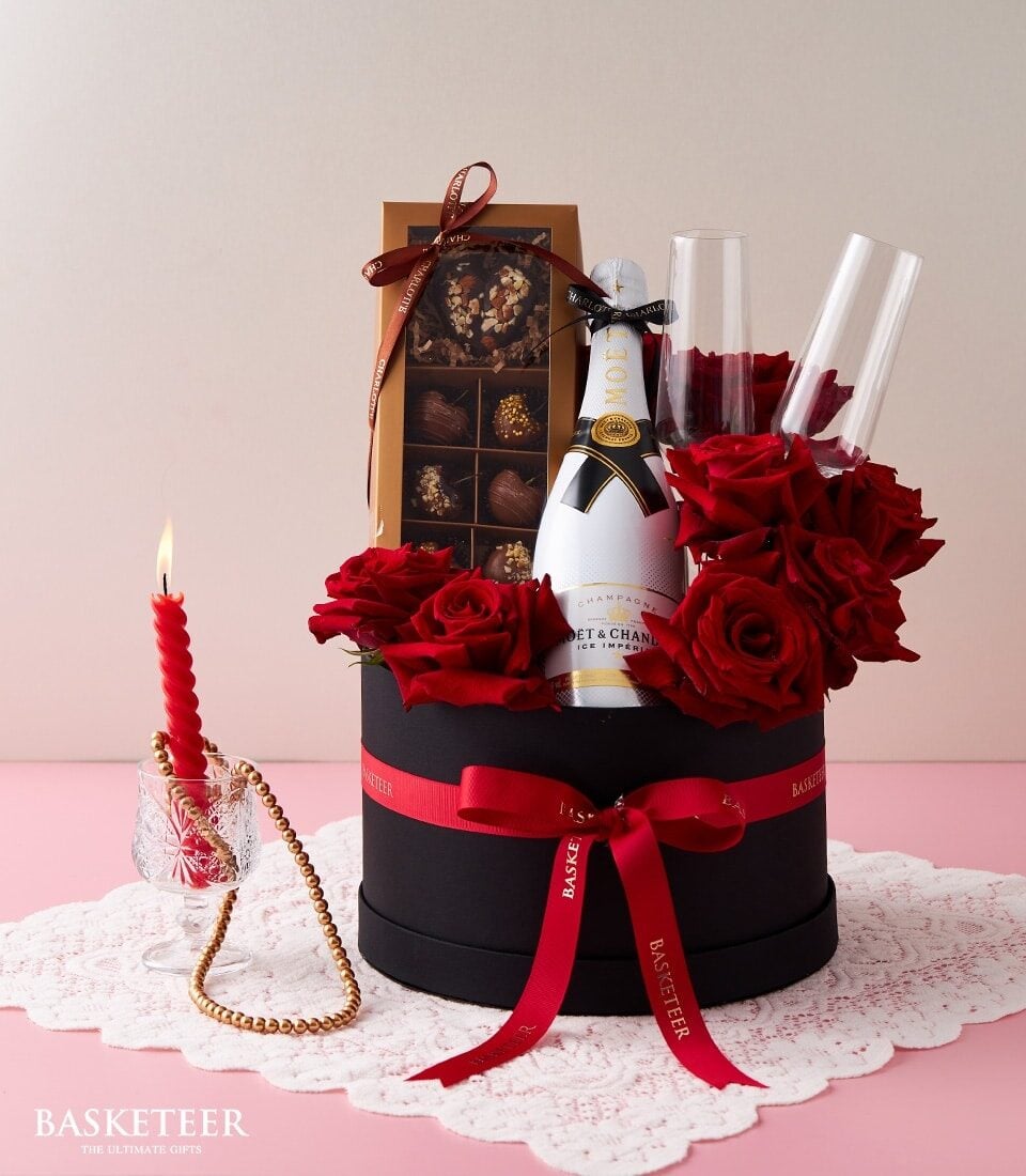 Romantic Red Roses and Wine Gift