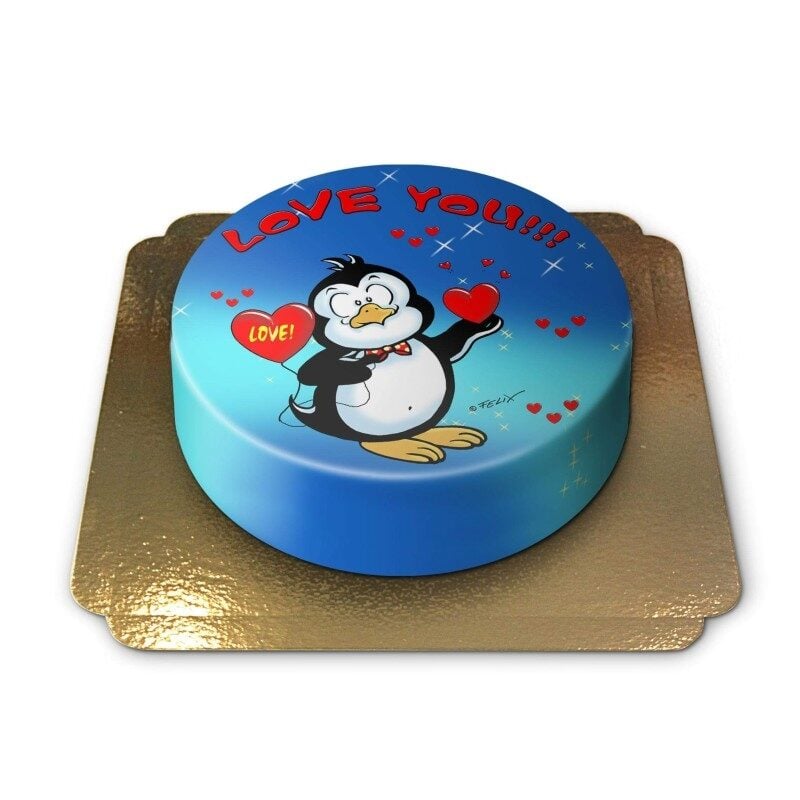 Love you penguin cake