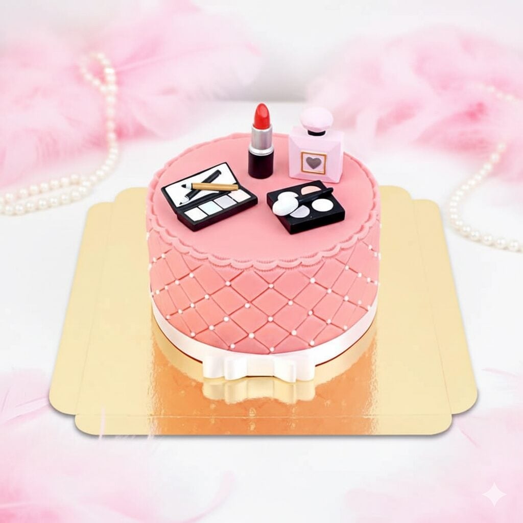Deluxe make-up cake with white ribbon (Small (18 cm (12 servings)))