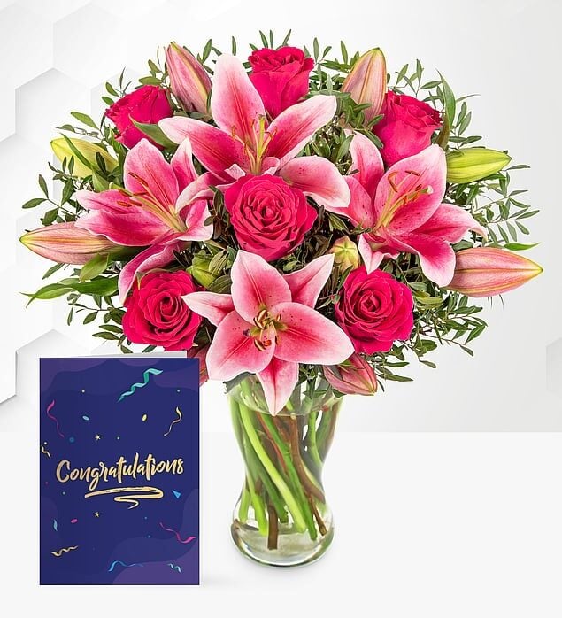 Rose and Lily with Congratulations Card (Standard)