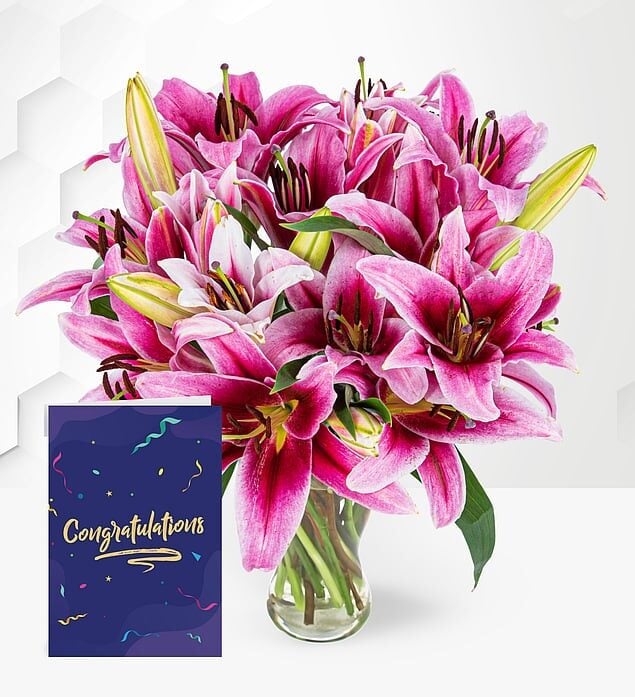Stargazer Lilies with Congratulations Card (Standard)