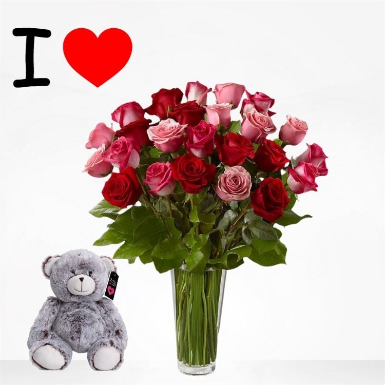 Hugs & Kisses bouquet "Mixed roses"â™¥ (12 roses + Greens.)