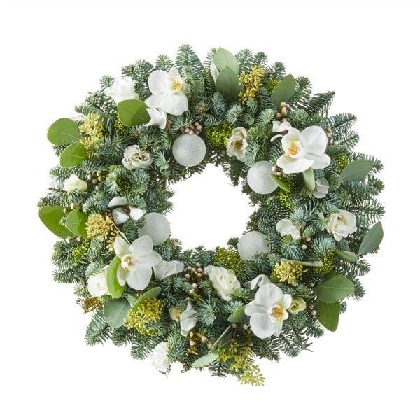 Traditional White Christmas Wreath - For Table or Door (Medium)