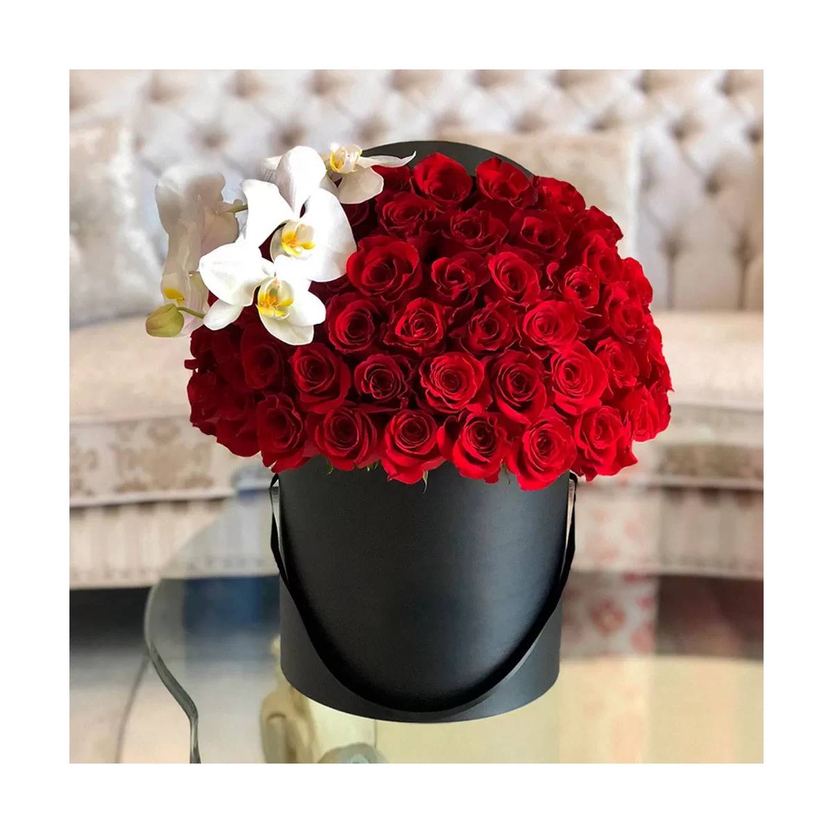 Flowers in a Box "Red and Pearl" (51 rose)