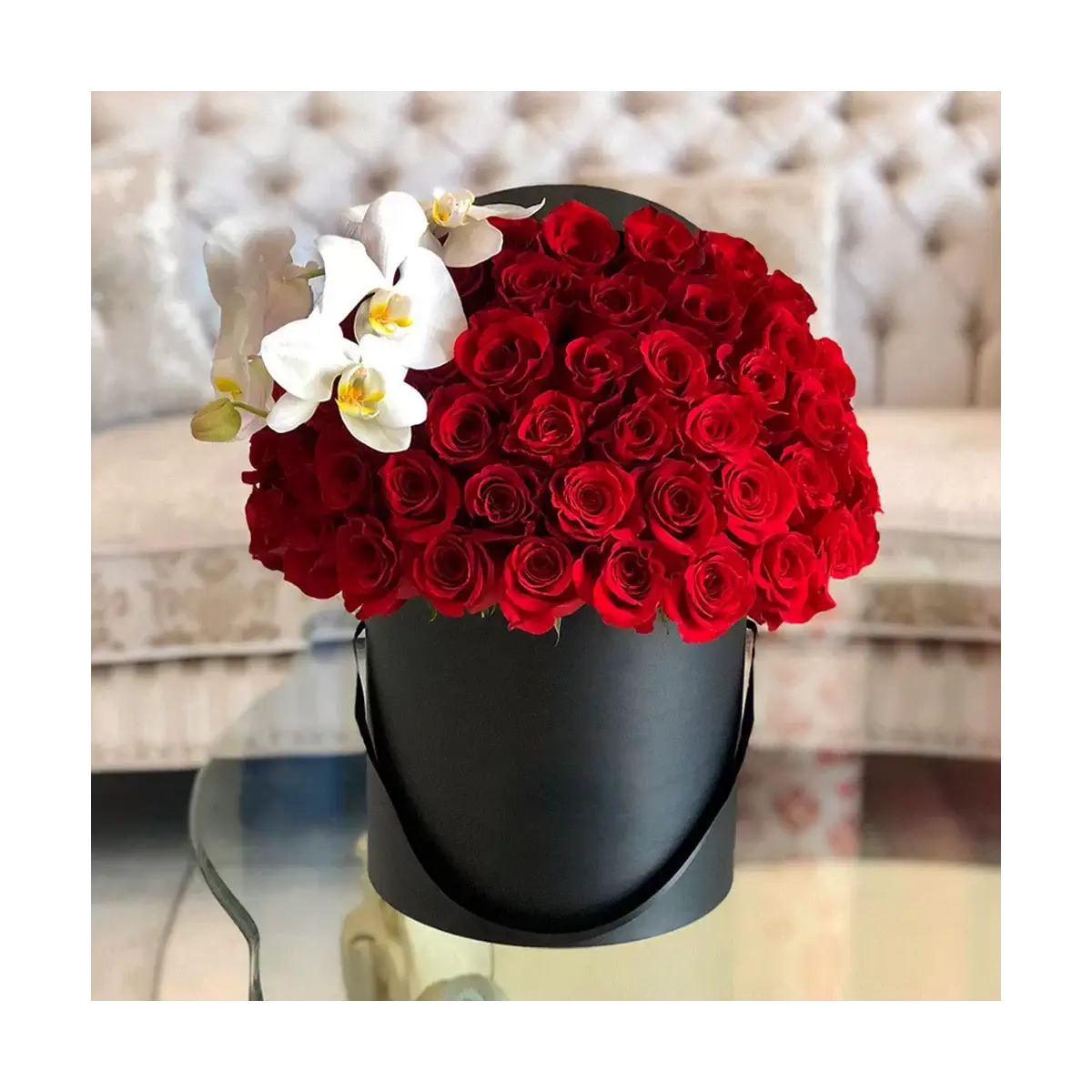Flowers in a Box "Red and Pearl" (51 rose)