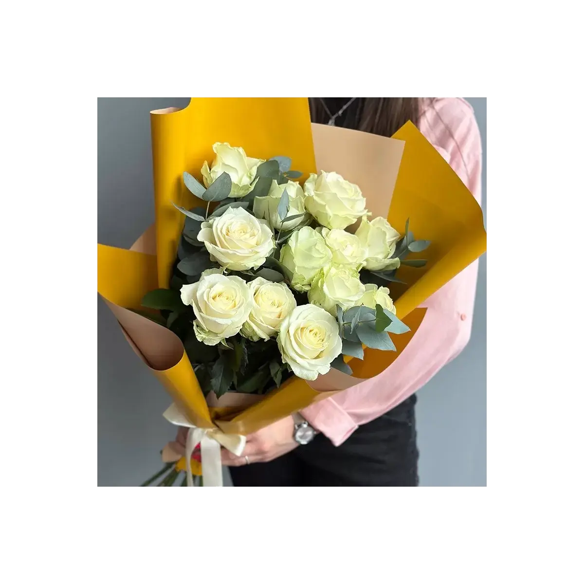 White Roses in Colorful Packaging