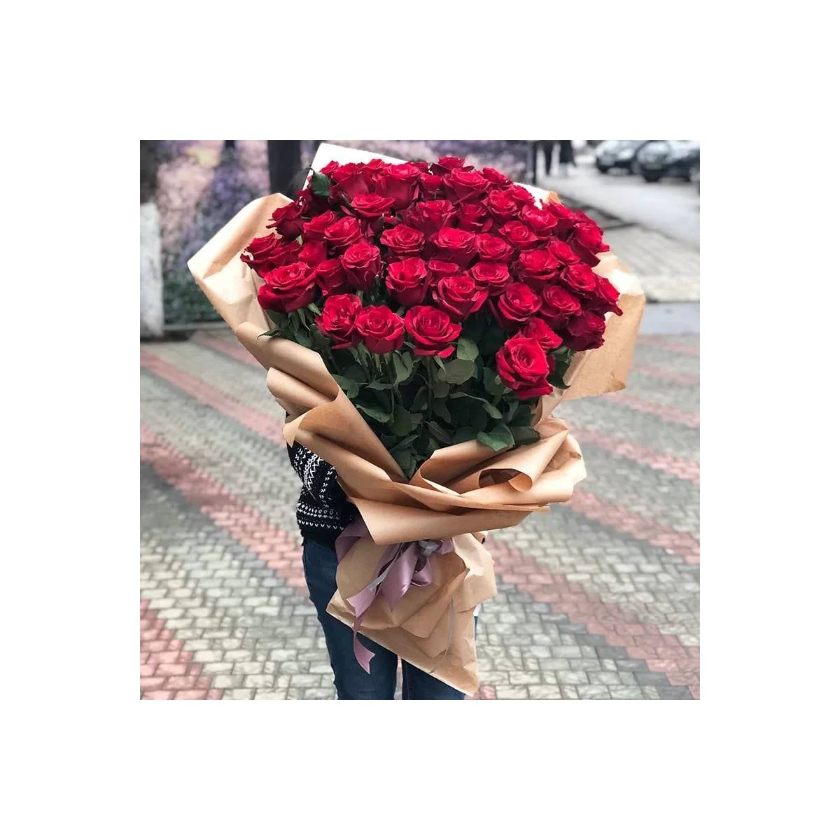 Huge Bouquet - Premium Red Roses 80-90 cm