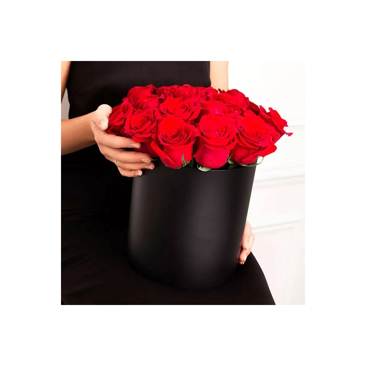 Red Roses in a Black Hat Box