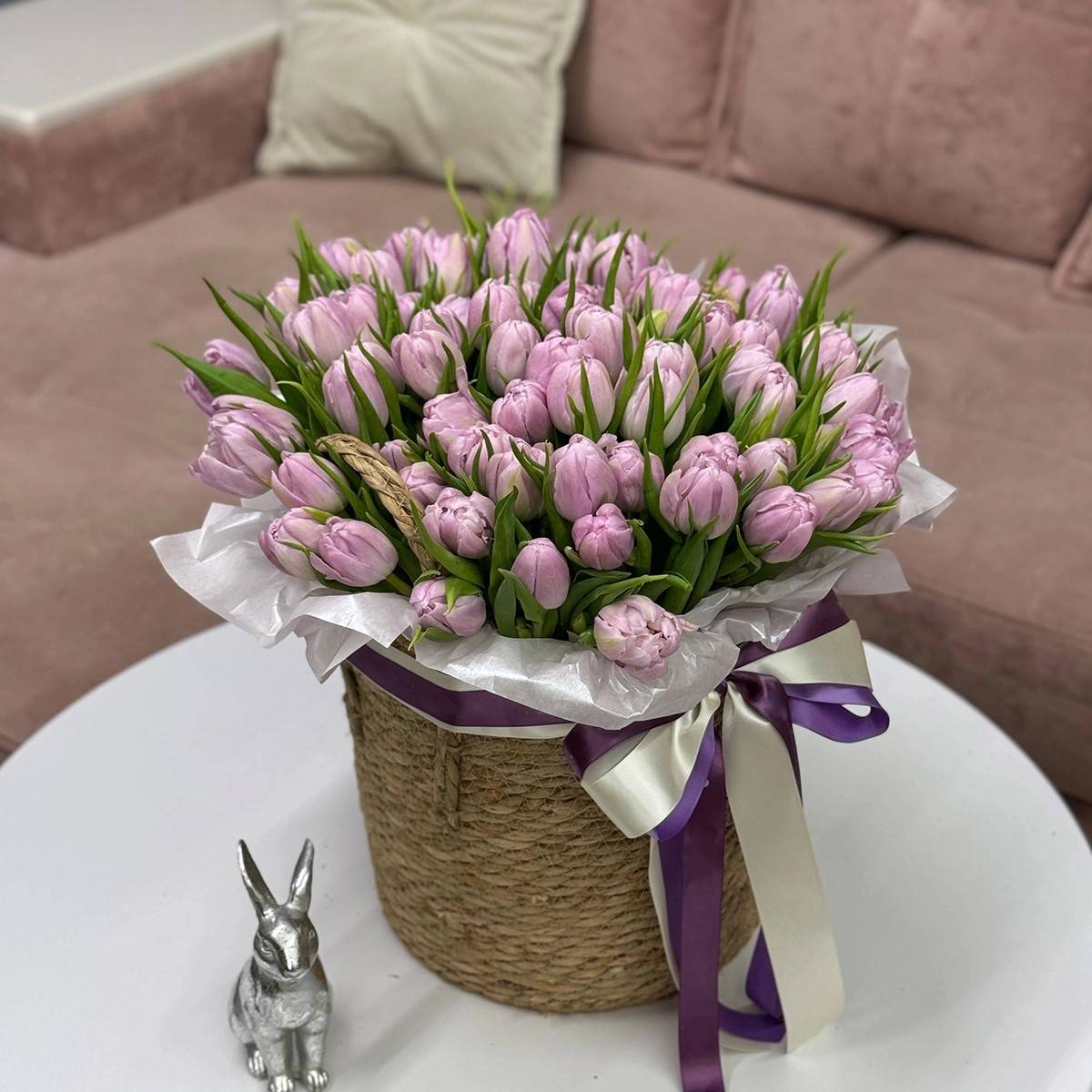 Basket of Purple Tulips