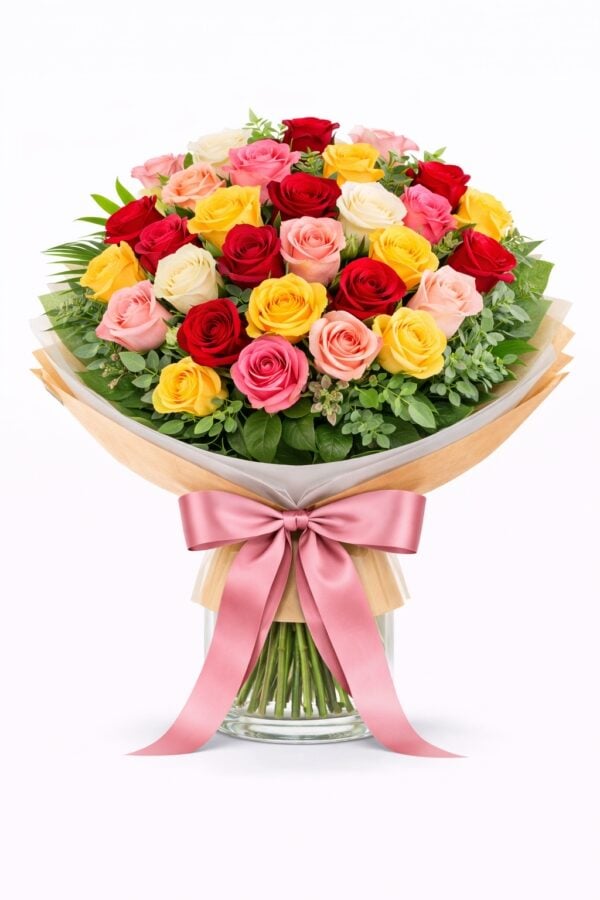 36 Mixed Roses in a Vase
