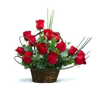 Basket with 12 Roses  You choose the color