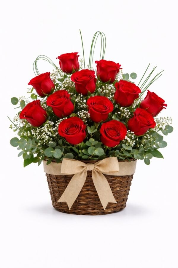 Basket with 12 Roses – You choose the color