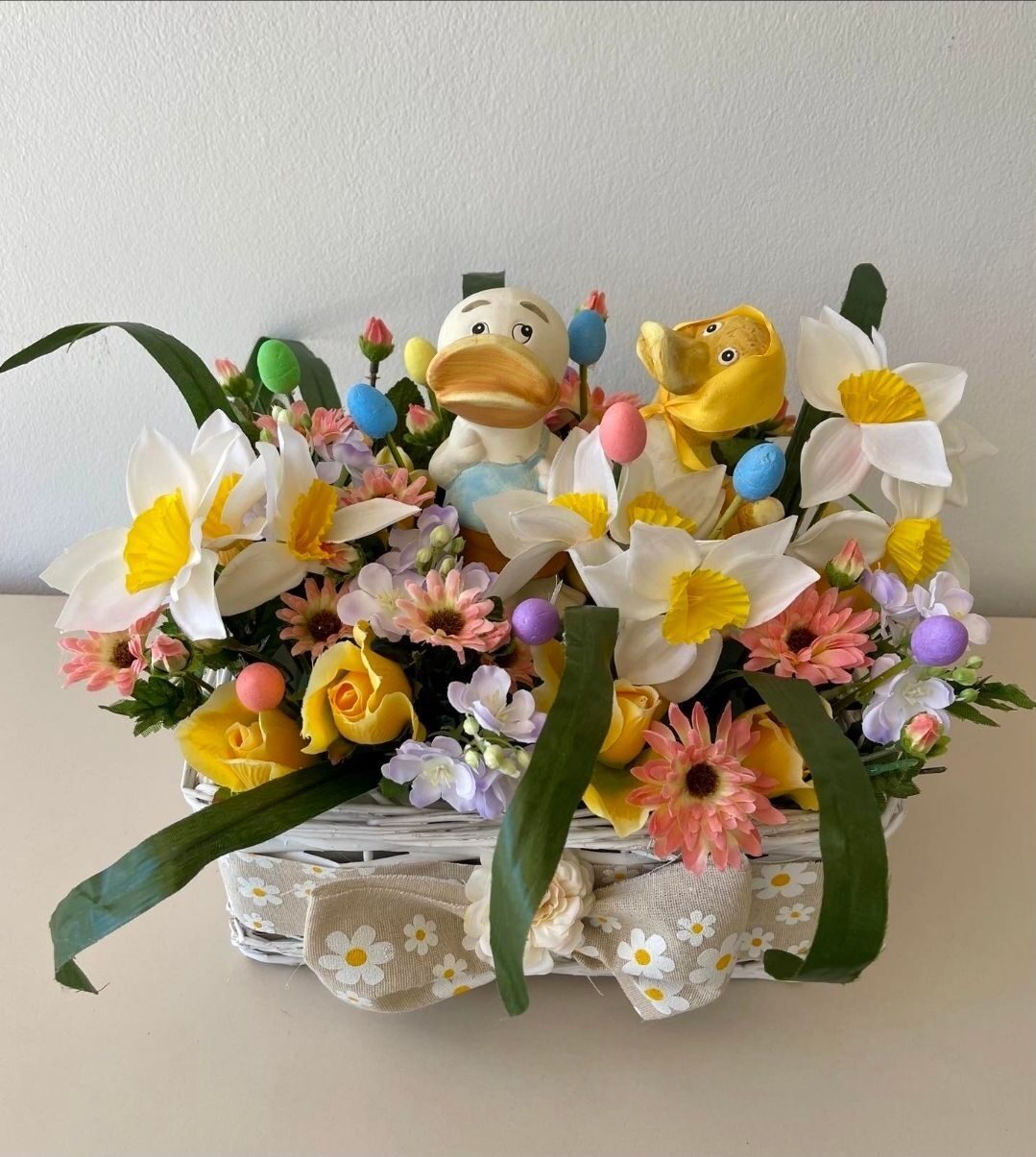 Ducks in a flower field