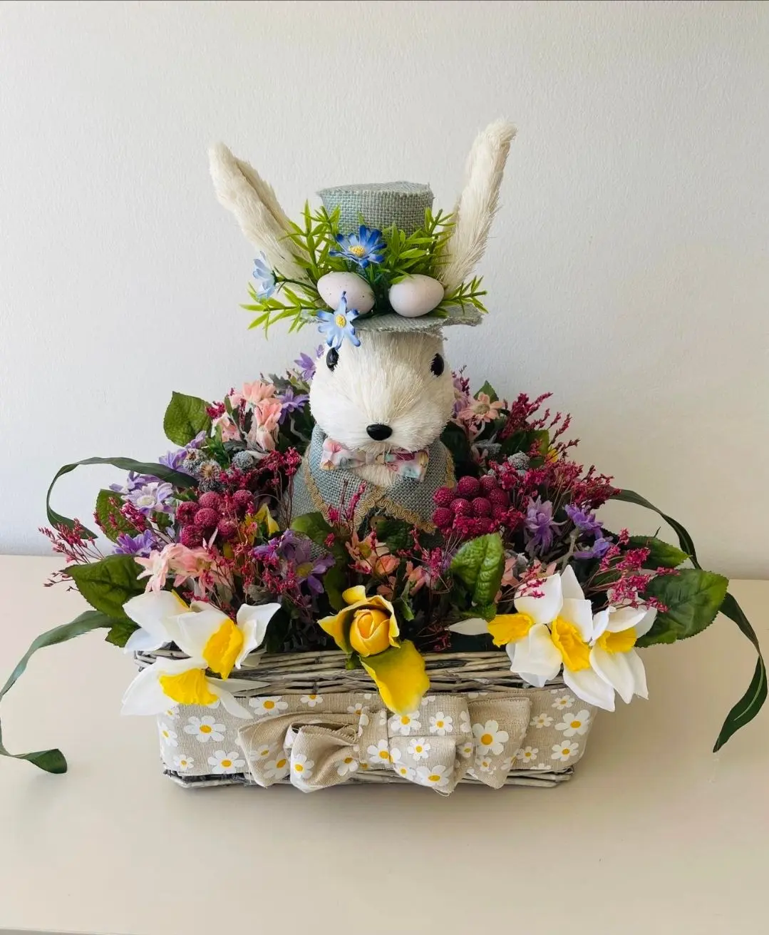 Easter Rabbit, artificial flowers, basket for the offic