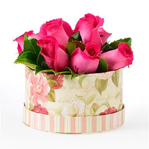Pink Roses in a Round Gift Box