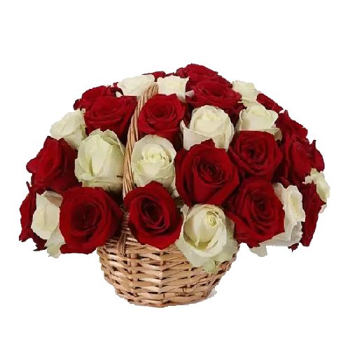 Basket white and red roses