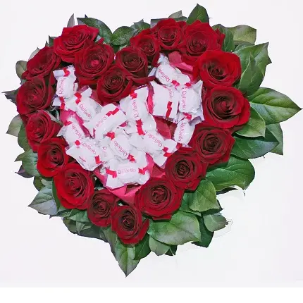 Heart of red roses and Raffaello