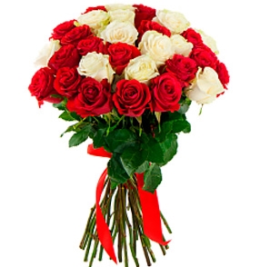 Bouquet of 31 red and white roses