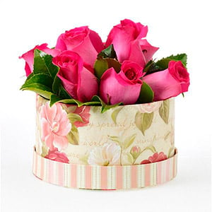 Pink Roses in a Round Gift Box