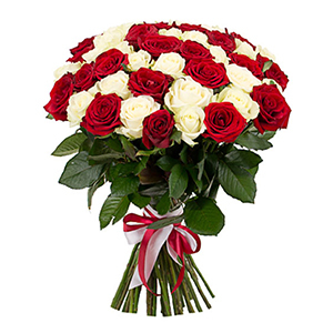 Red & White Roses Flower Bunch