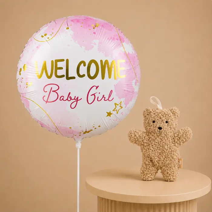 Ballon | Welcome Baby Girl & Speendoekje teddybeer