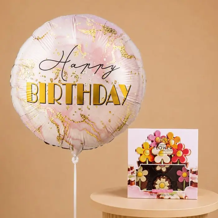 Ballon | Happy Birthday & ICKX Bloemen 105g