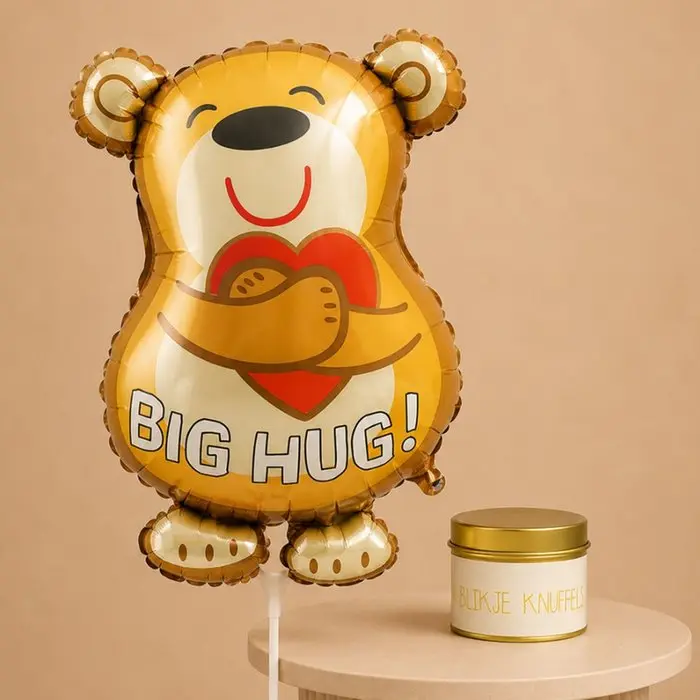 Ballon XL | Beer Big hug & Kaars 'een blikje knuffels'