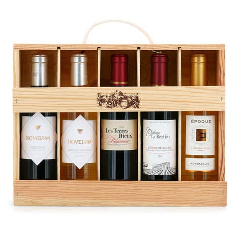 Wooden box of 5 half-bottles of Bordeaux and South-West wines