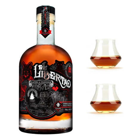 El Libertad 8 Years Sherry Spiced Rum 41.8% and 2 glasses