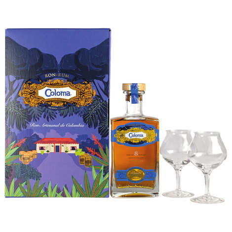 Gift box rum Coloma 8 years 40% and 2 glasses