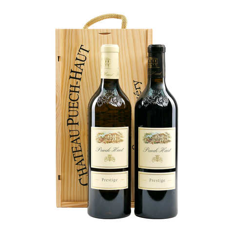 Box of 2 bottles Chateau Puech-haut - 1 Prestige red wine 75cl + 1 Prestige white wine 75cl