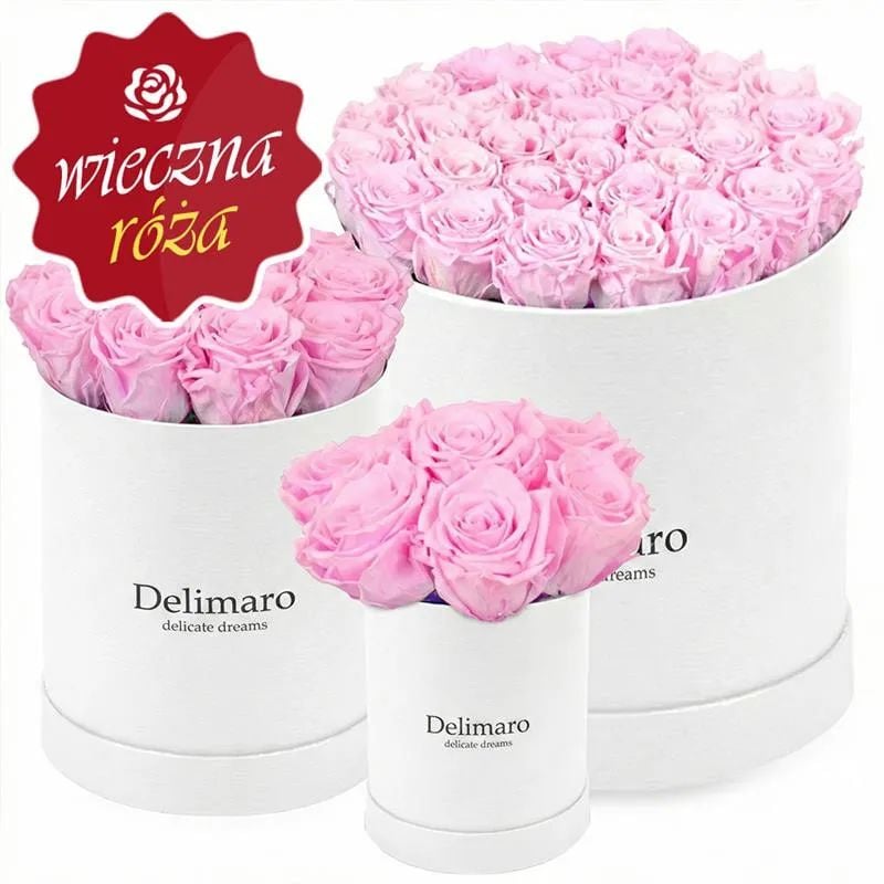 Eternal pink roses in white gift box
