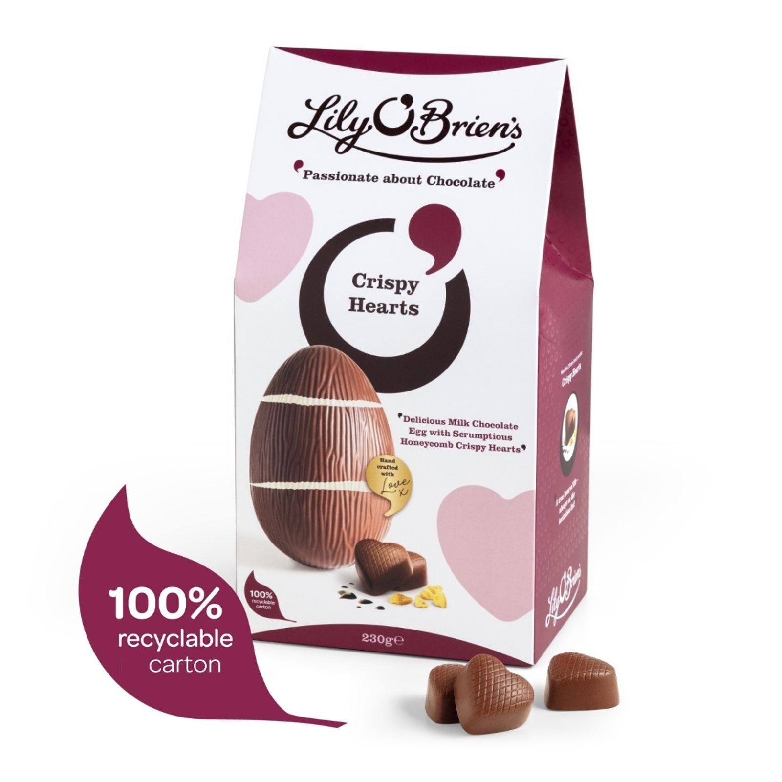 Milk Chocolate Egg with 5 Honeycomb Crispy Hearts, 230g